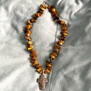 Natural stone cross necklace